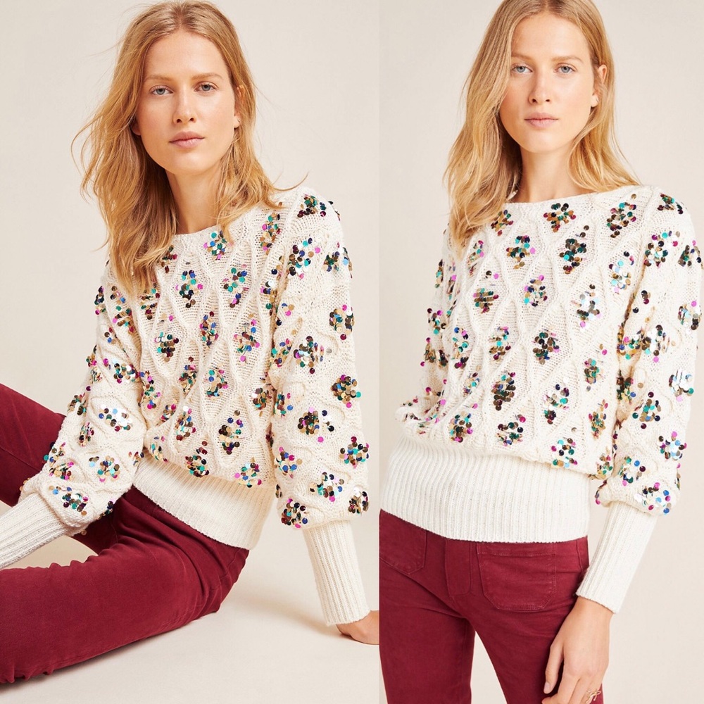 Anthropologie White Sequin Sweater - Picture 7 of 16